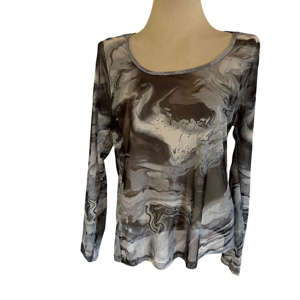 Torrid Blue Gray Long Sleeve Sheer Blouse Plus Size 2X Whimsygoth Mesh Grunge